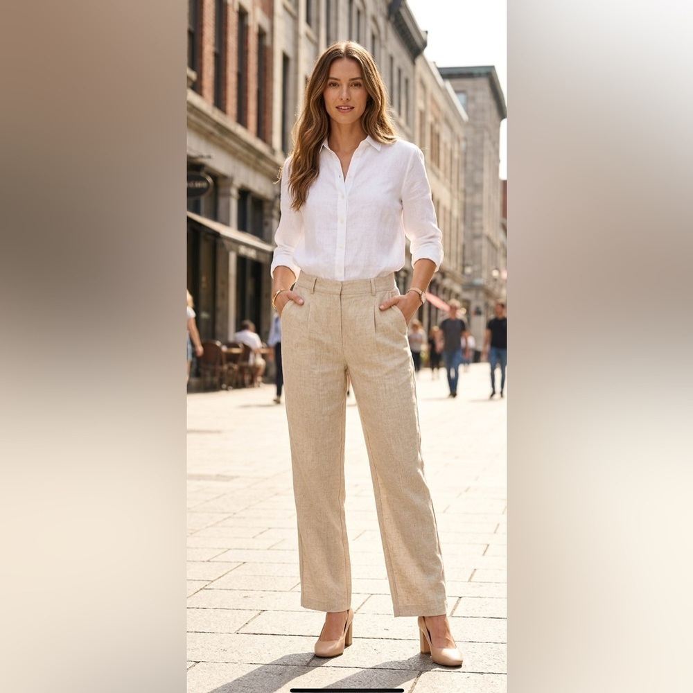 Dynamite Tan linen with Relaxed Straight-Leg Fit